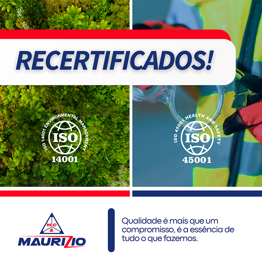 Excelência reafirmada com as recertificações ISO 14001 e 45001.